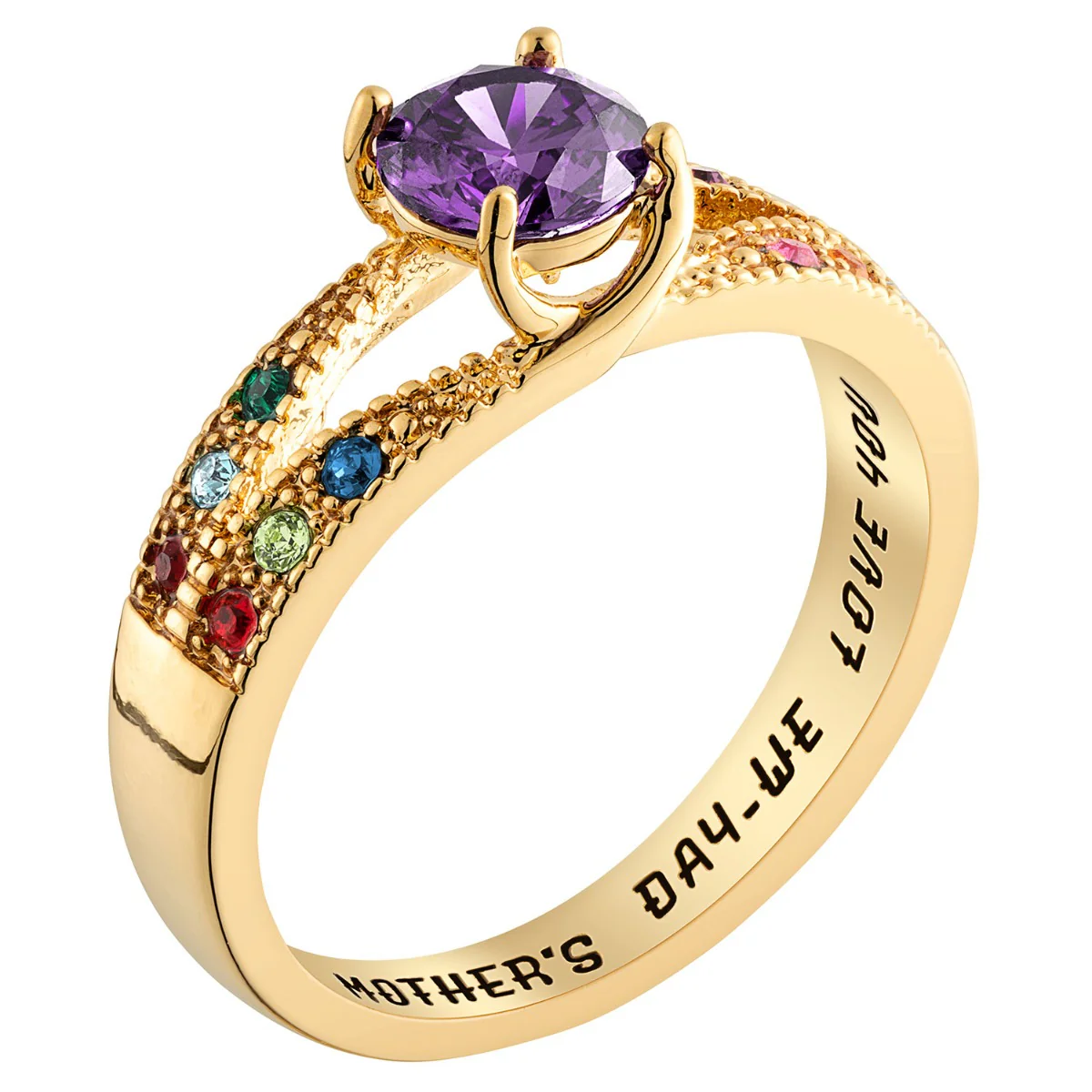 14K Gold Plated Mother/ Grandmother's Round Family Birthstone Ring - Image 2