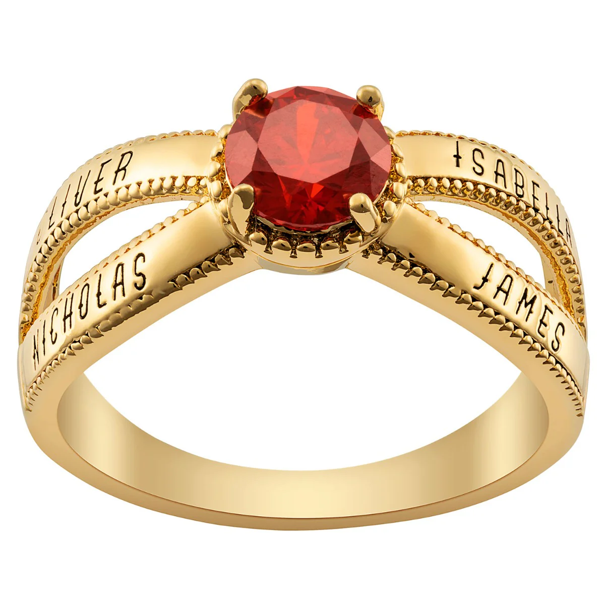 14K Gold Plated Mother's Round Birthstone Family Name Ring