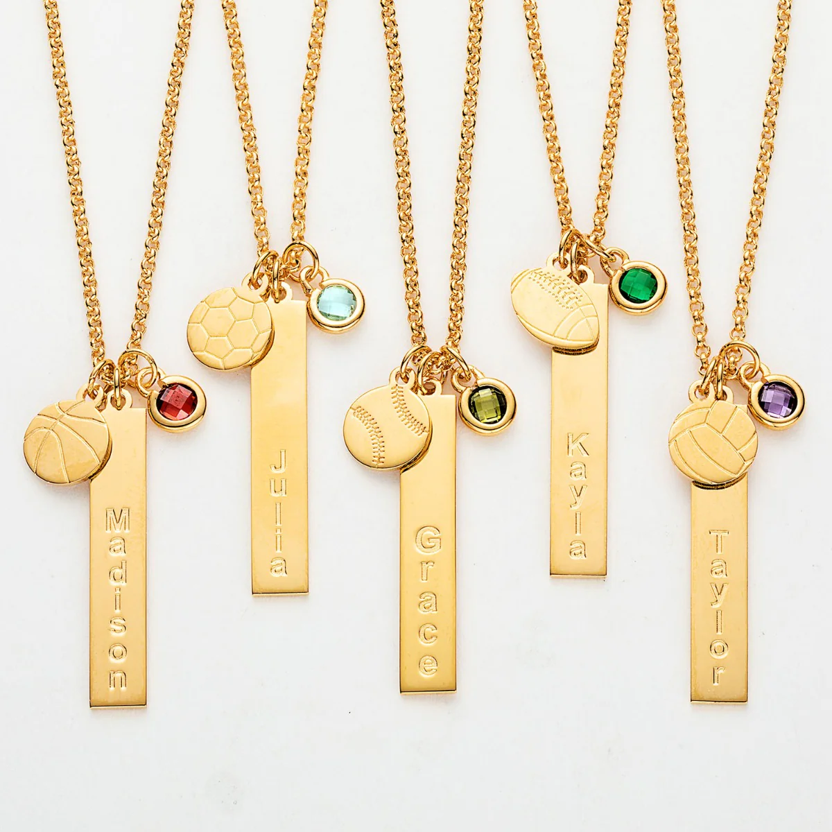 14K Gold Plated Name Necklace with Basketball Charm and Birthstone Dangle - Image 2