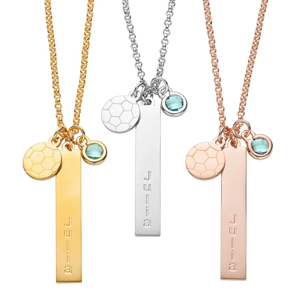 14K Gold Plated Name Necklace with Soccer Ball Charm and Birthstone Dangle - Image 2