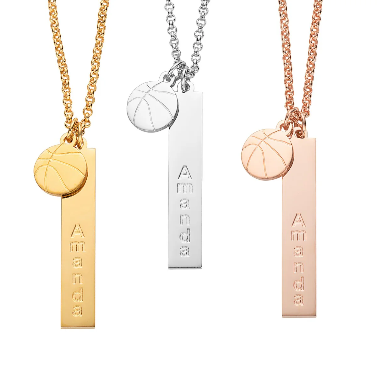14K Gold Plated Name Necklace with Basketball Charm Dangle - Image 3