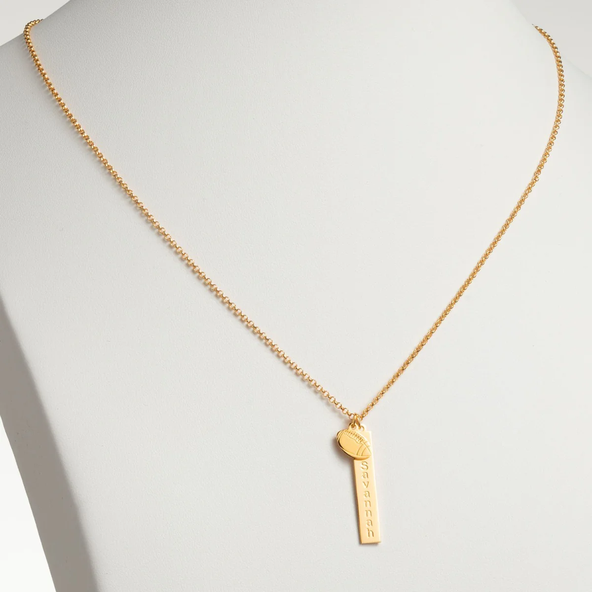 14K Gold Plated Name Necklace with Football Charm Dangle