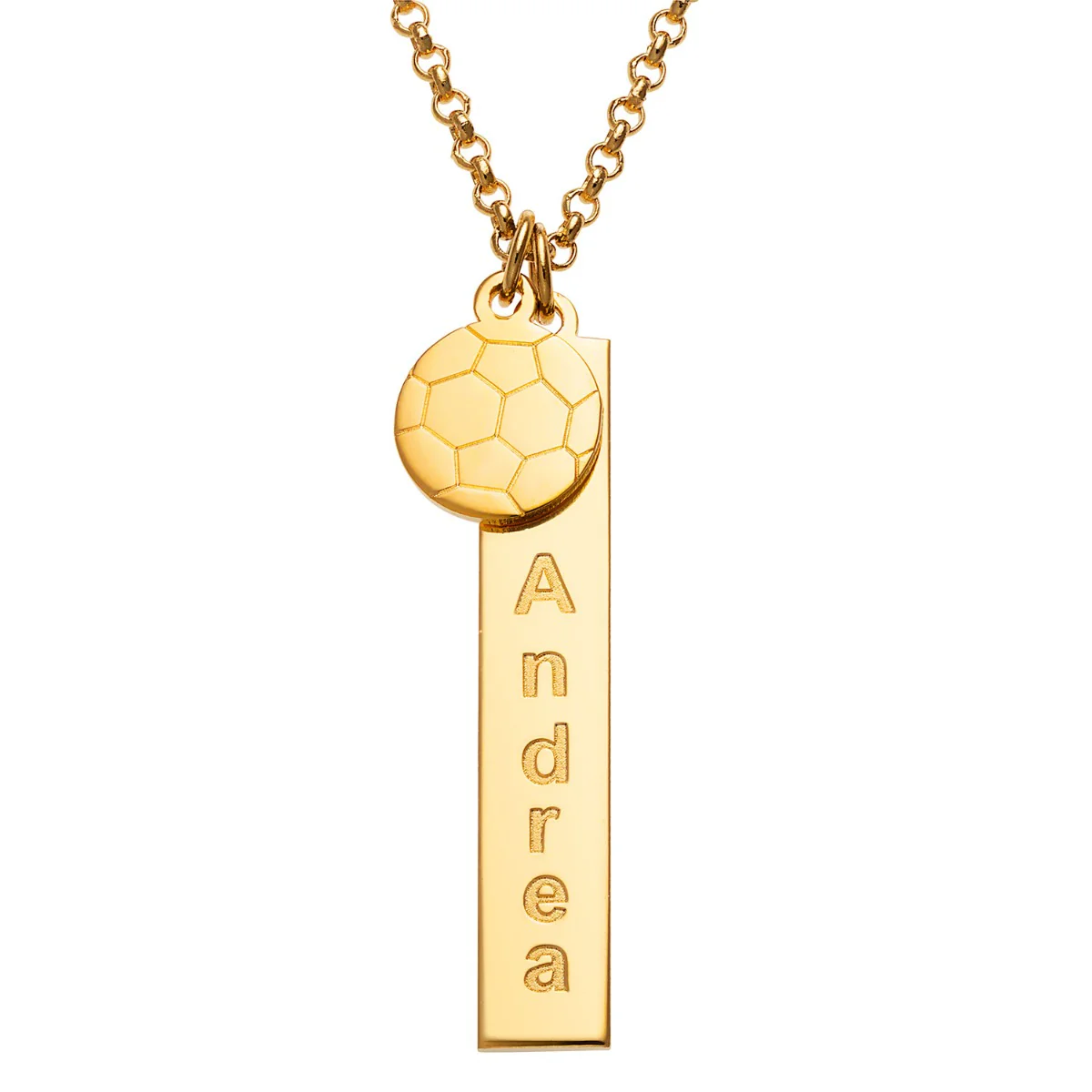 14K Gold Plated Name Necklace with Soccer Ball Charm Dangle - Image 3