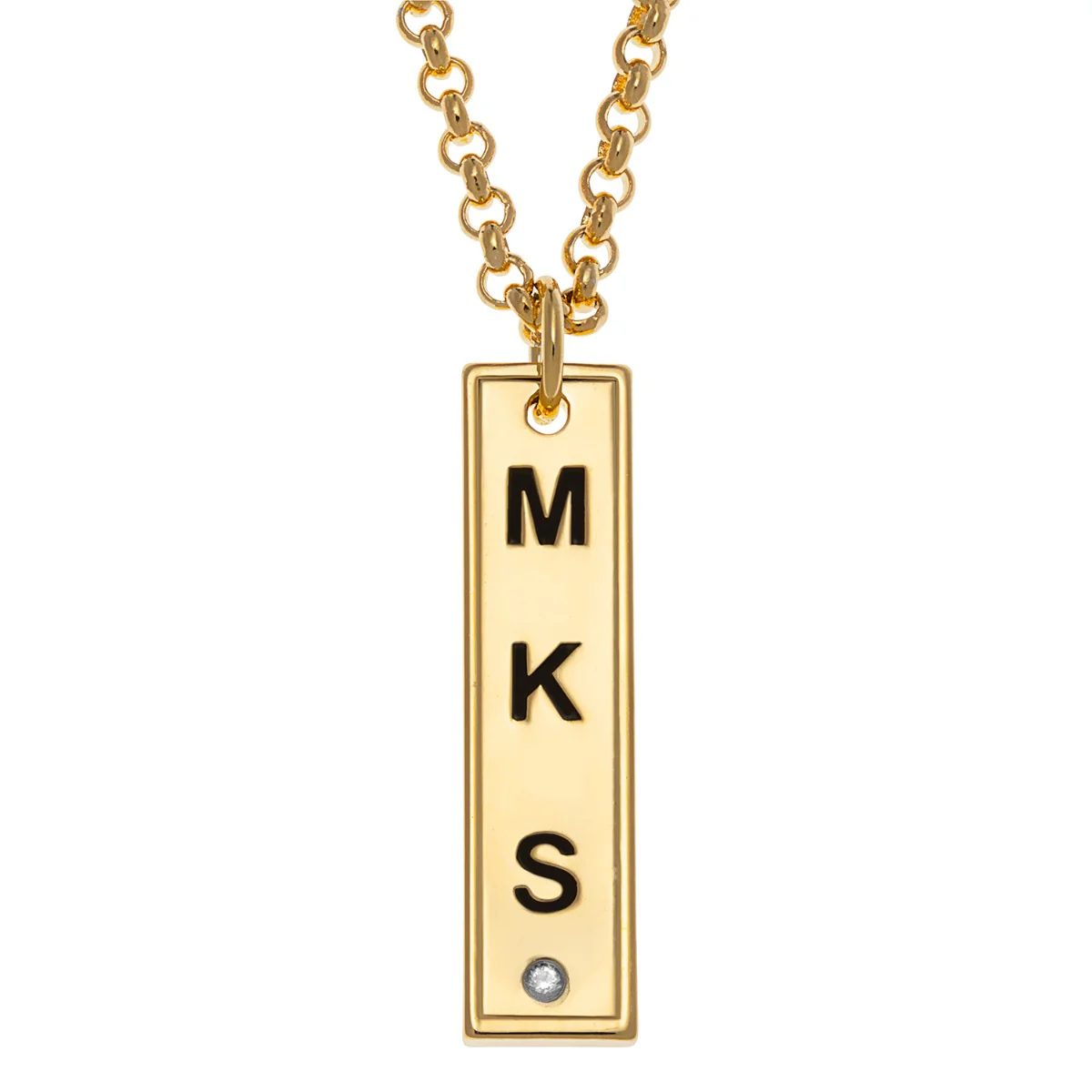 14K Gold Plated Personalized 3 Zodiac Signs Initial Bar Necklace - Image 2