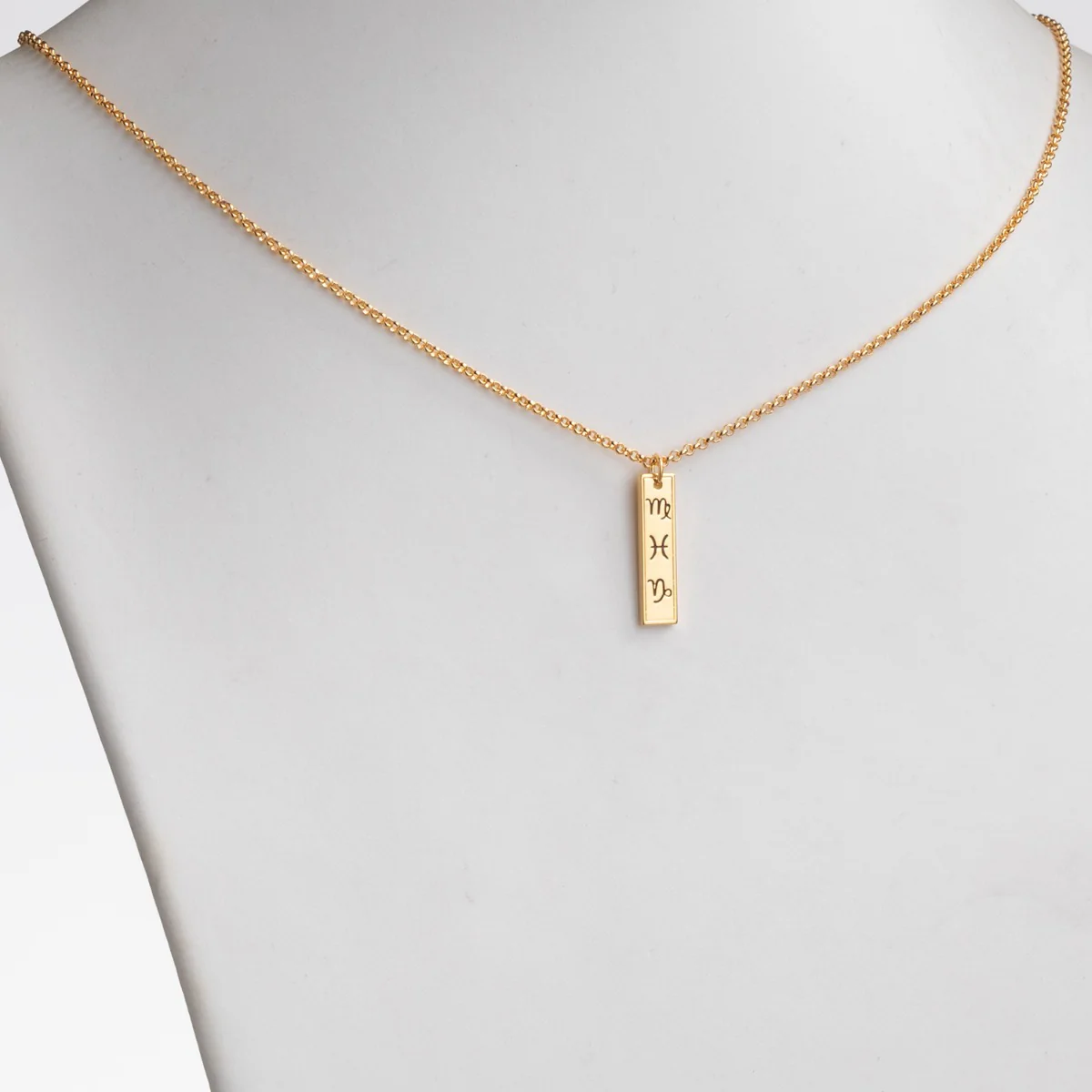 14K Gold Plated Personalized 3 Zodiac Signs Initial Bar Necklace - Image 3