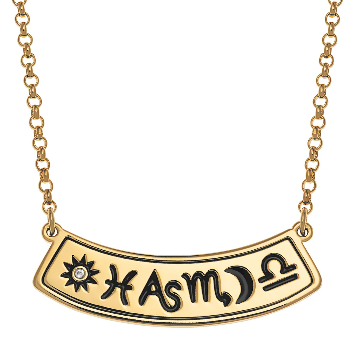 14K Gold Plated Personalized 3 Zodiac Signs Name Curved Bar Necklace - Image 2
