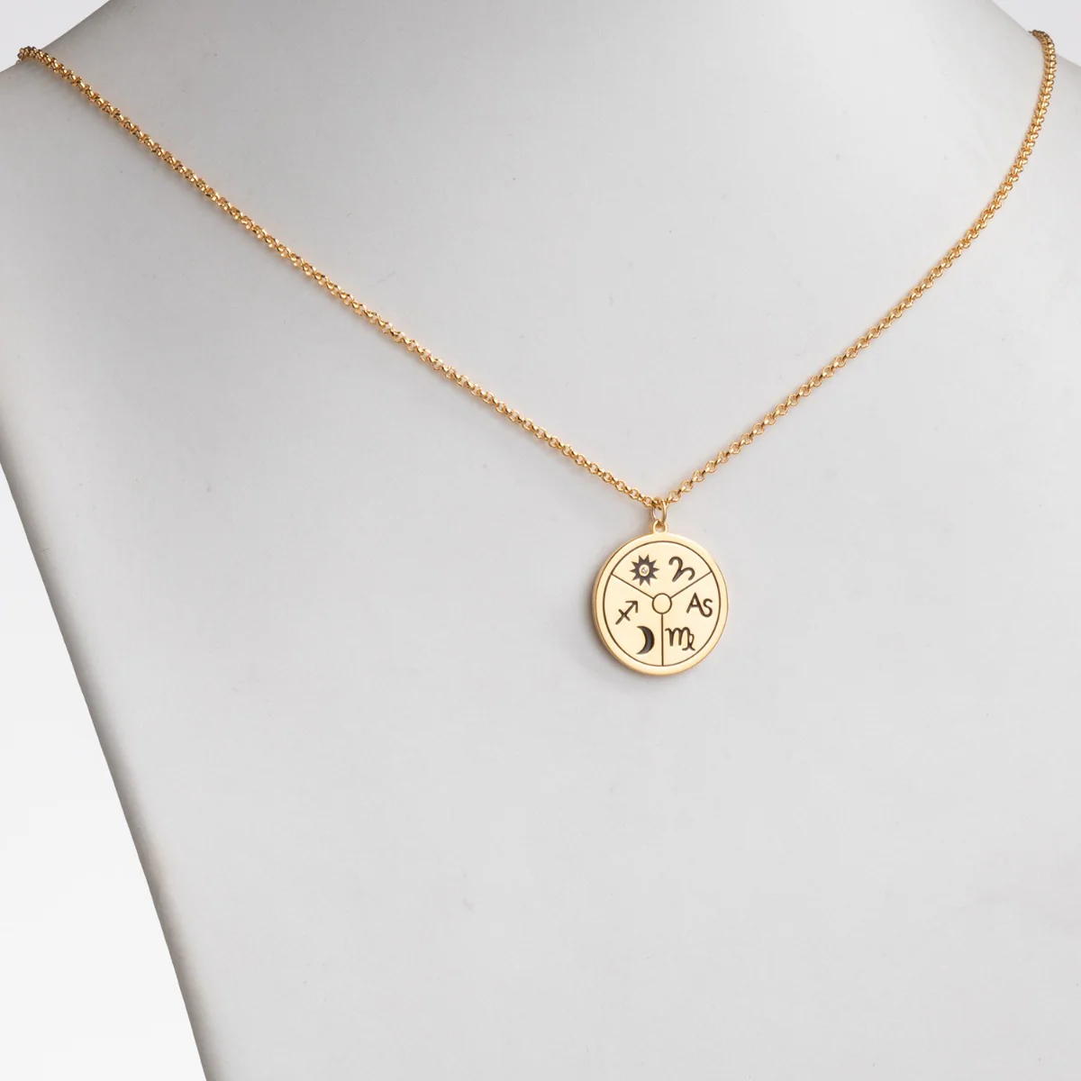 14K Gold Plated Personalized 3 Zodiac Signs Name Disc Necklace - Image 3