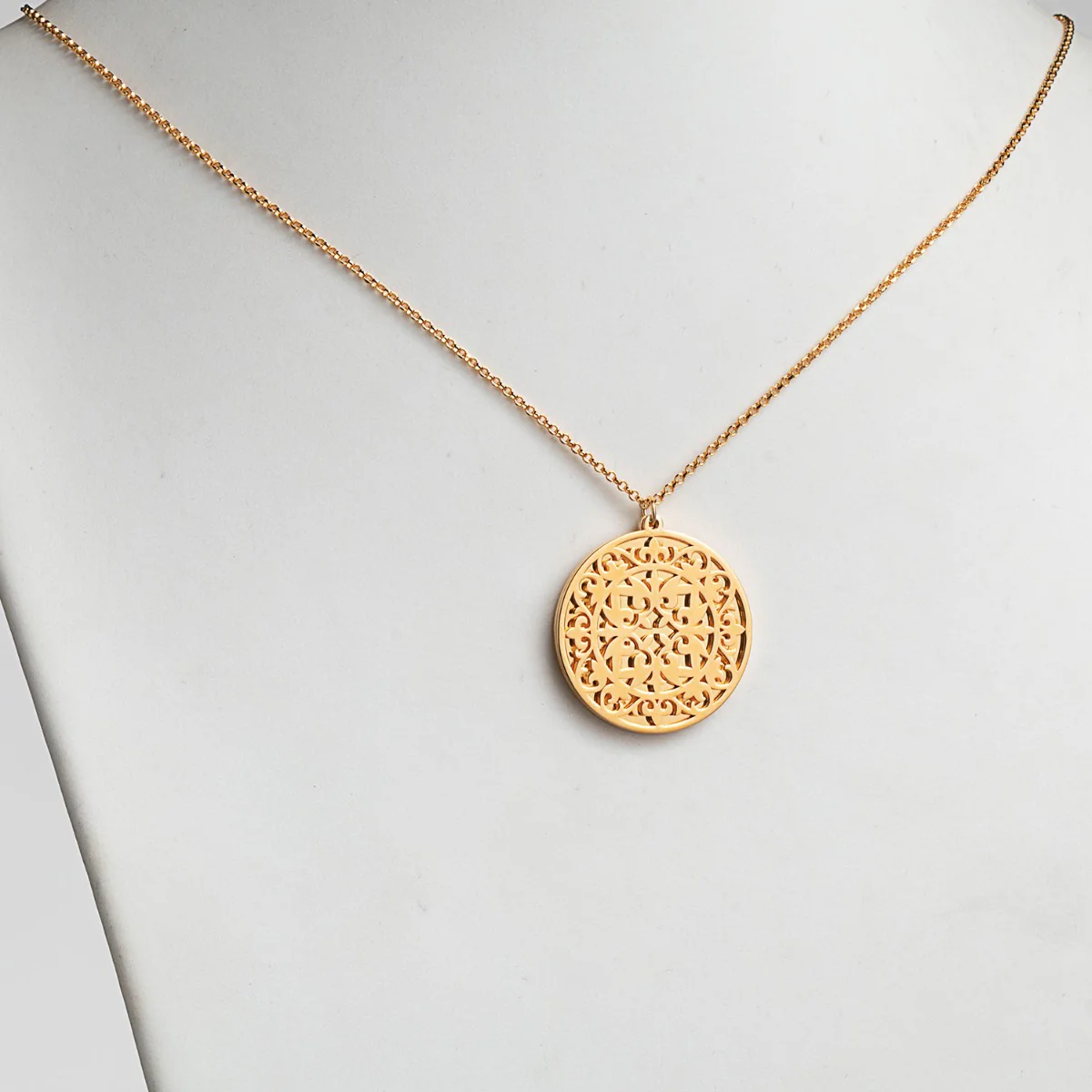 14K Gold Plated Personalized Mandala Double Disc Family Name Necklace - Image 4