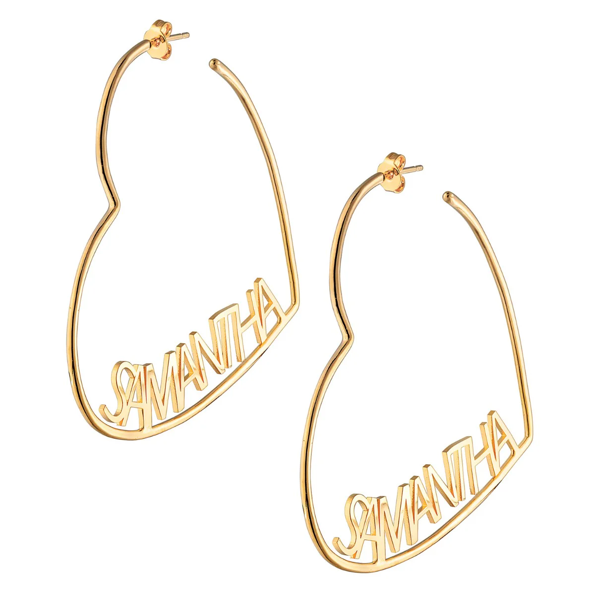 14K Gold Plated Personalized Nameplate Large Heart Hoop Earrings - Image 3