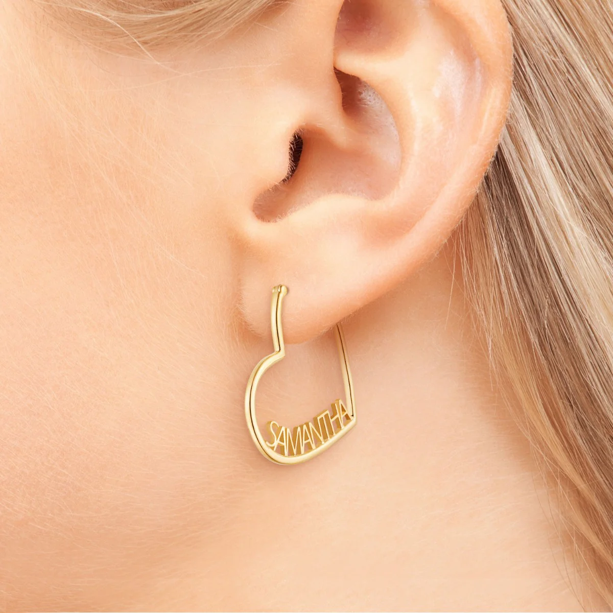14K Gold Plated Personalized Nameplate Small Heart Hoop Earrings - Image 3