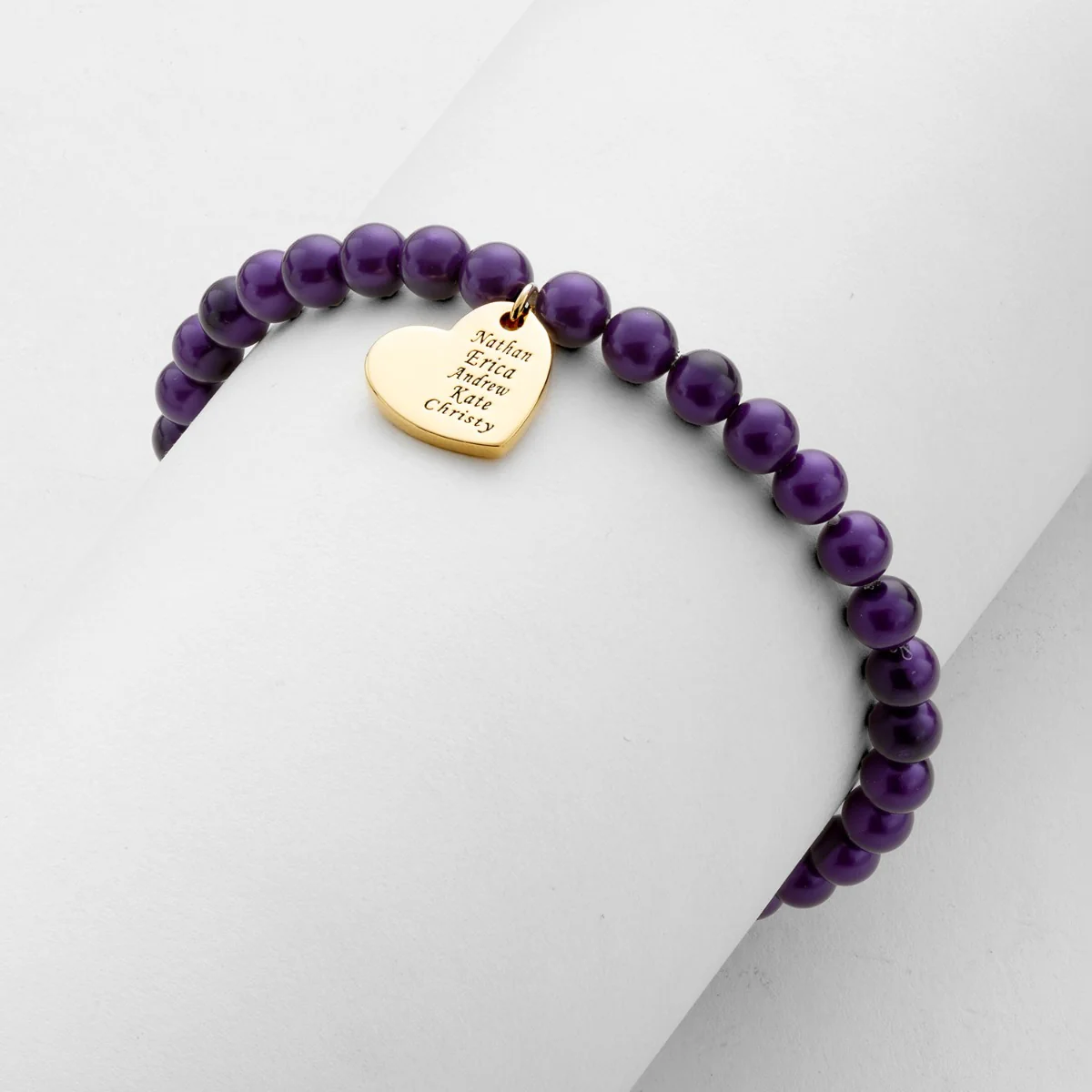 14K Gold Plated Personalized Pearl Stretch Bracelet - Image 2