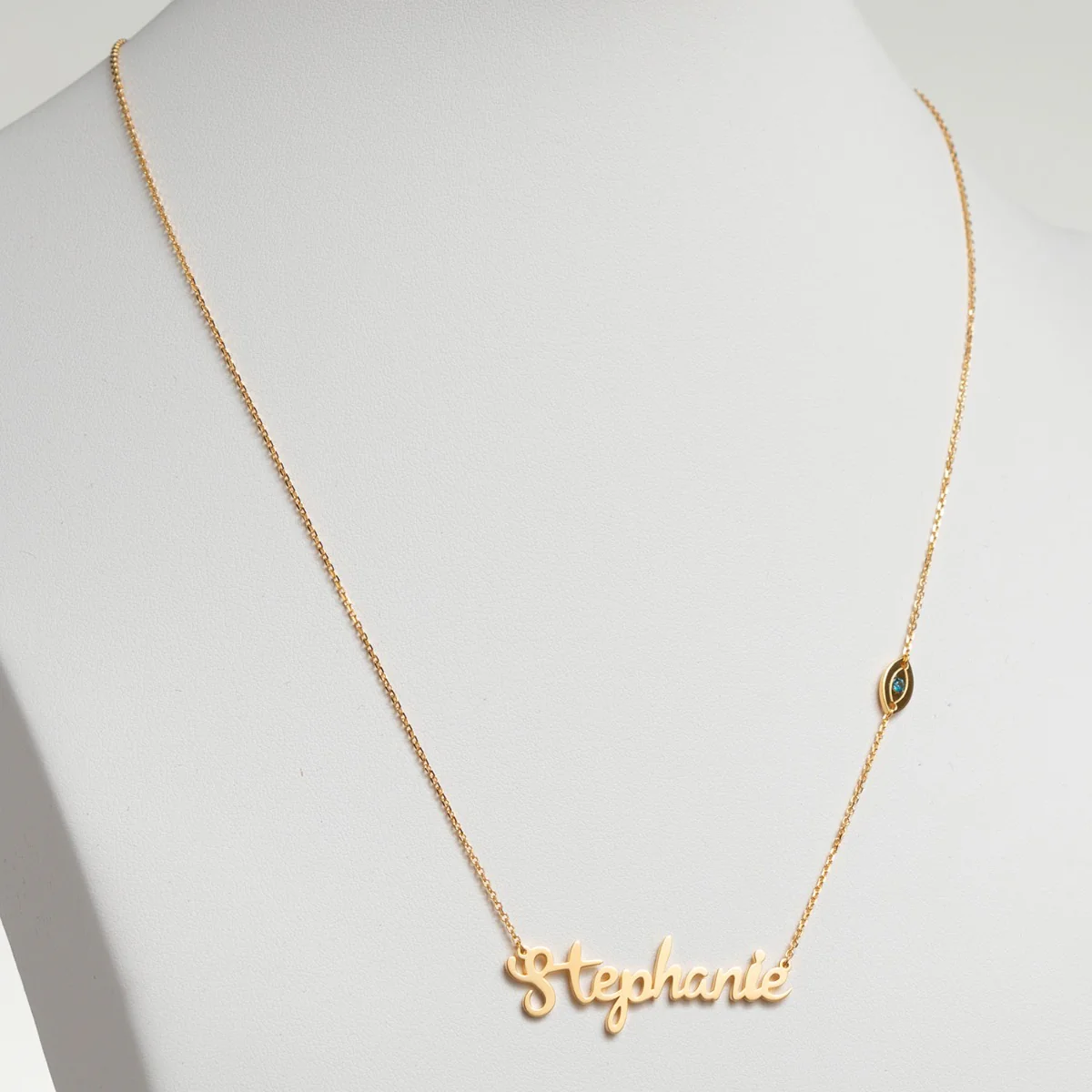 14K Gold Plated Script Name with Evil Eye Station Necklace - Image 2