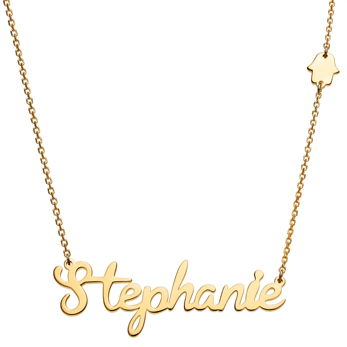 14K Gold Plated Script Name with Hamsa Hand Station Necklace