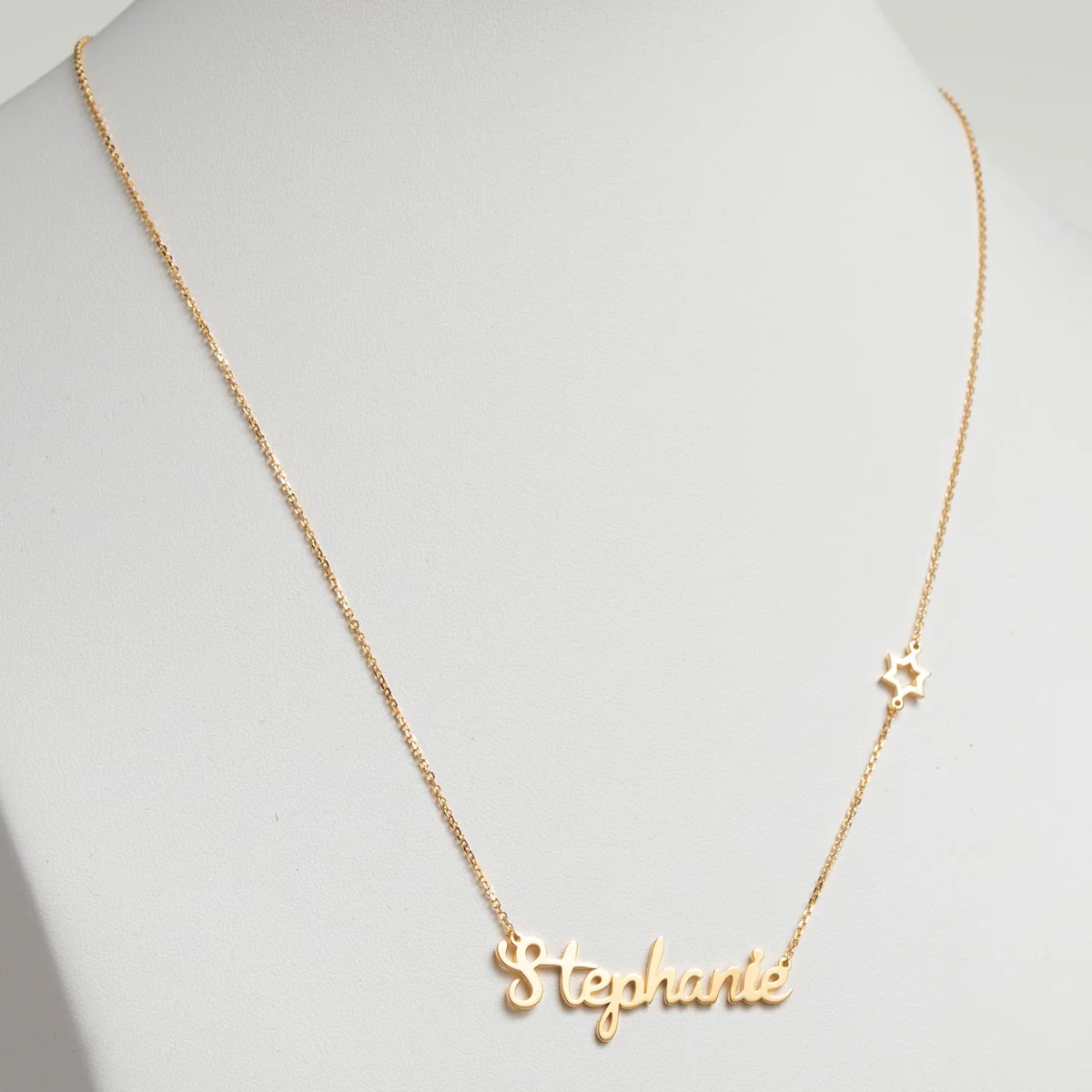 14K Gold Plated Script Name with Star of David Station Necklace - Image 2
