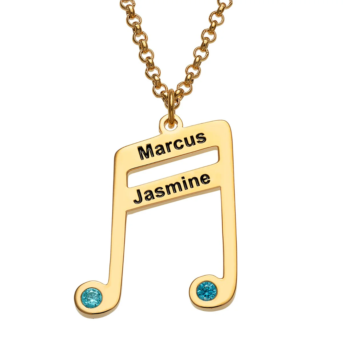 14K Gold Plated Sixteenth Note Couple Name and Birthstone Necklace - Image 2