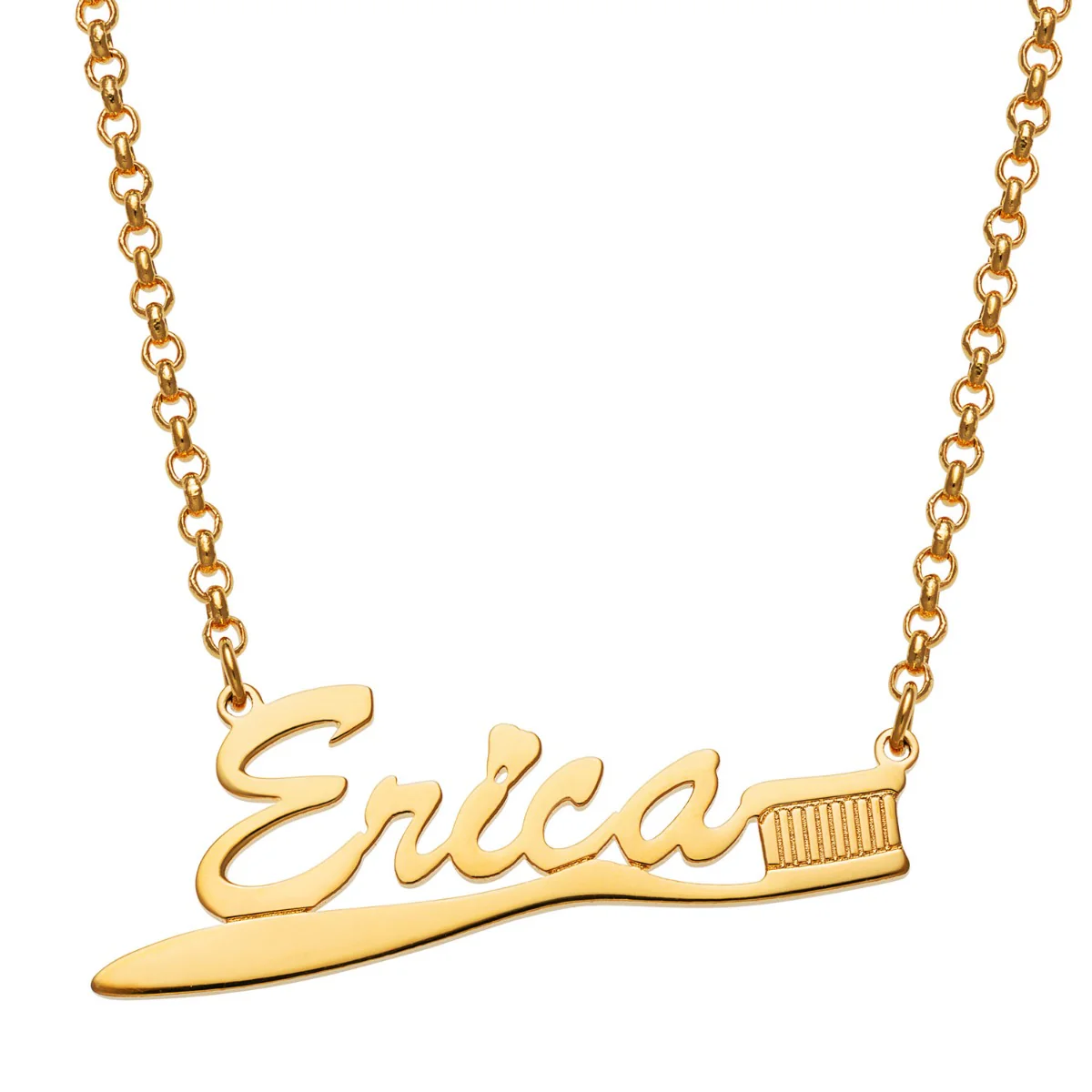 14K Gold Plated Toothbrush Name Necklace