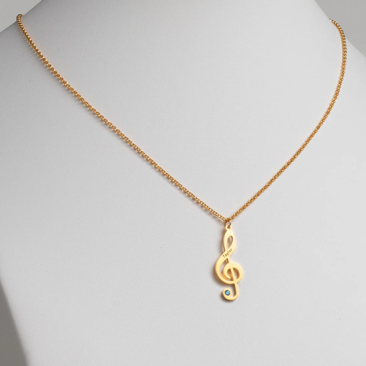 14K Gold Plated Treble Clef Name and Birthstone Necklace - Image 2