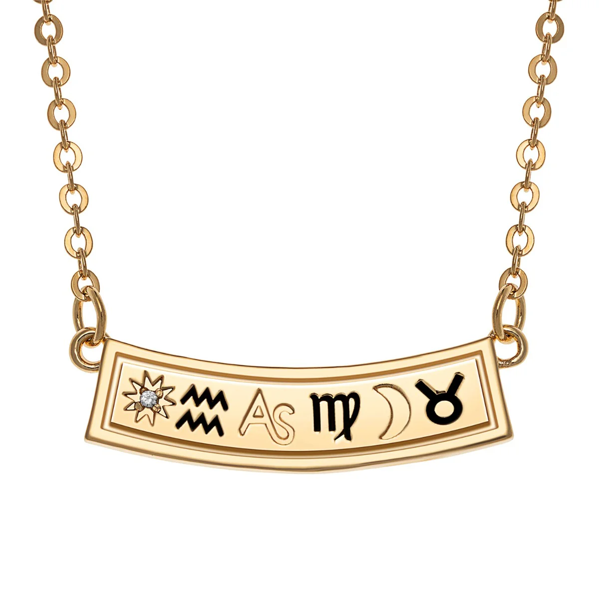 14K Gold Plated Zodiac Curved Bar Pendant