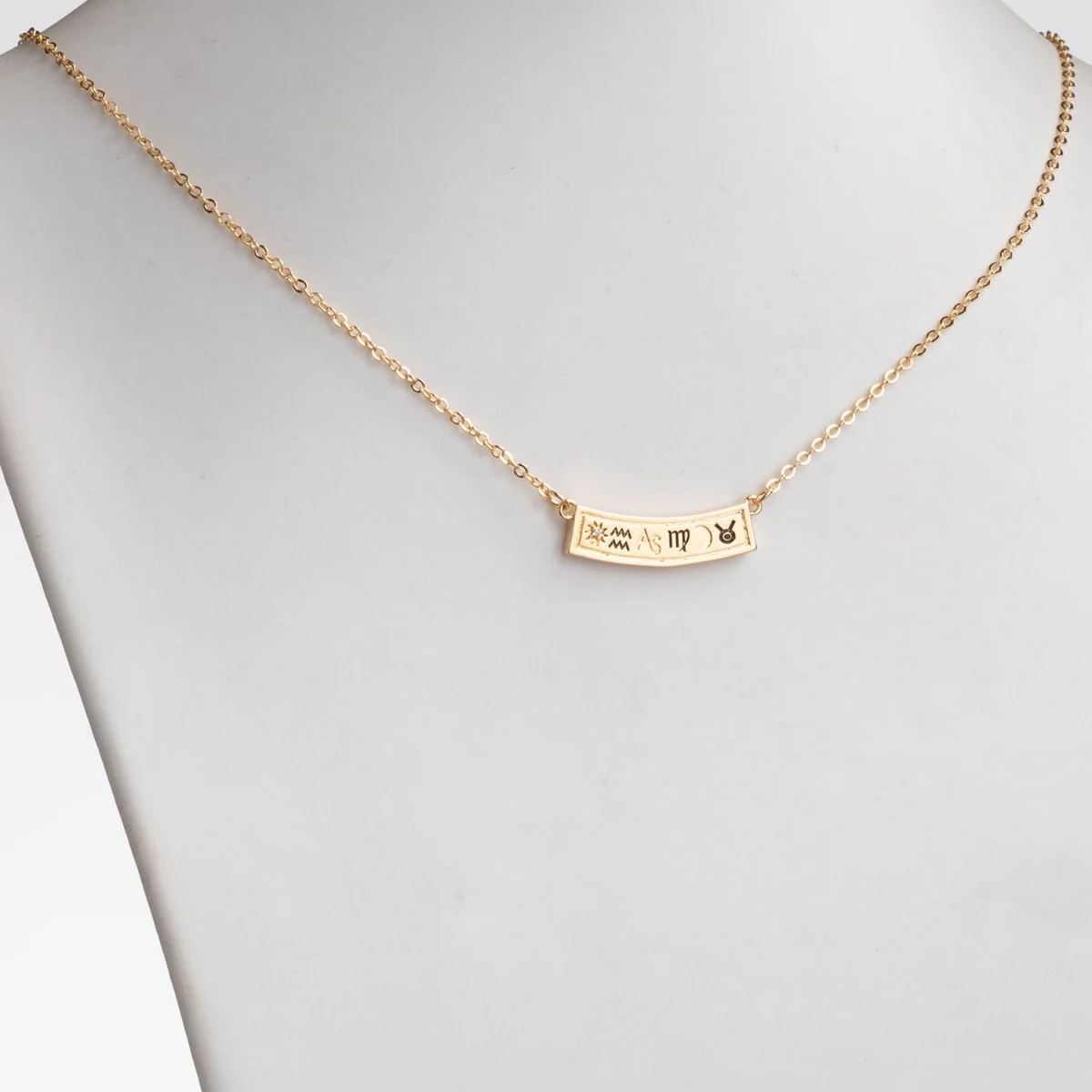 14K Gold Plated Zodiac Curved Bar Pendant - Image 3