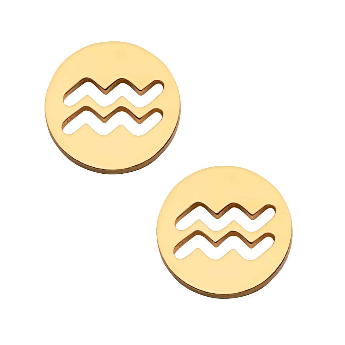14K Gold Plated Zodiac Sign Disc Stud Earring - Image 3