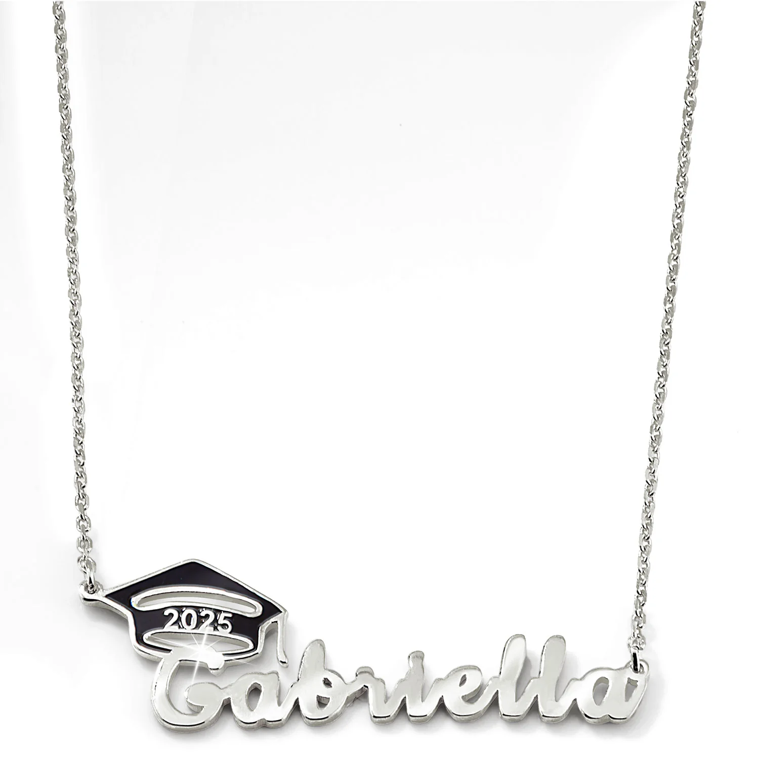 Graduation Name Plaque with Enamel Grad Cap Freestyle Class/ Graduation Necklace - Image 2