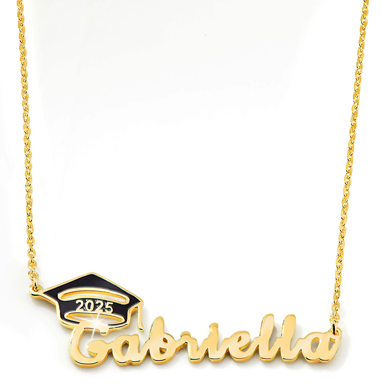 Graduation Name Plaque with Enamel Grad Cap Freestyle Class/ Graduation Necklace - Image 4