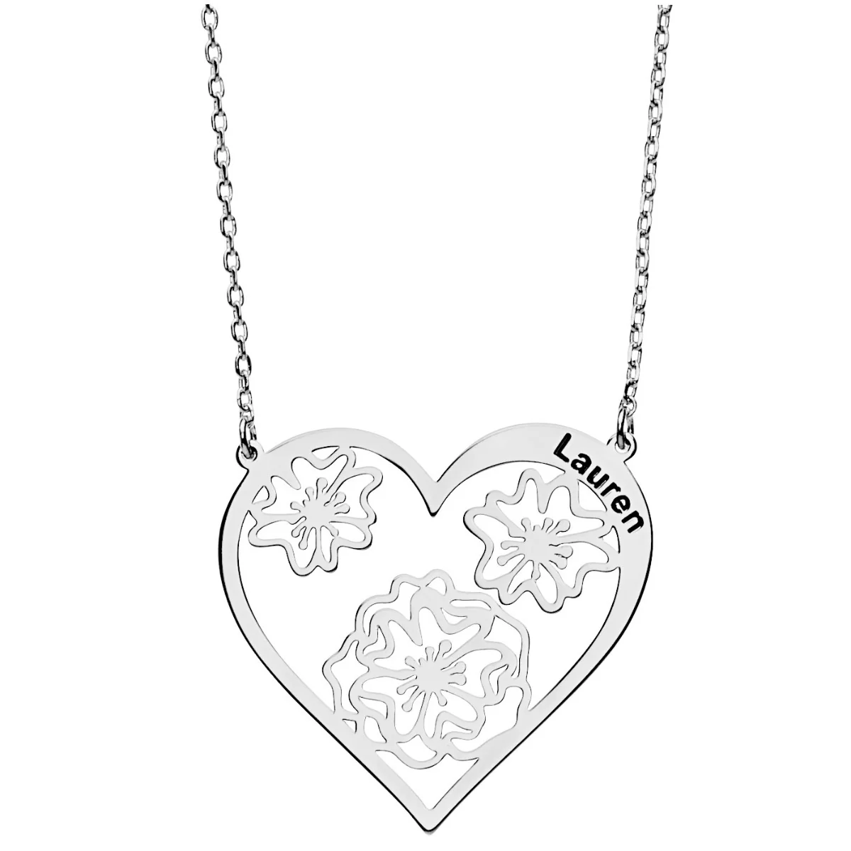 Hearts and Flowers Filigree Engraved Name Necklace - Image 2