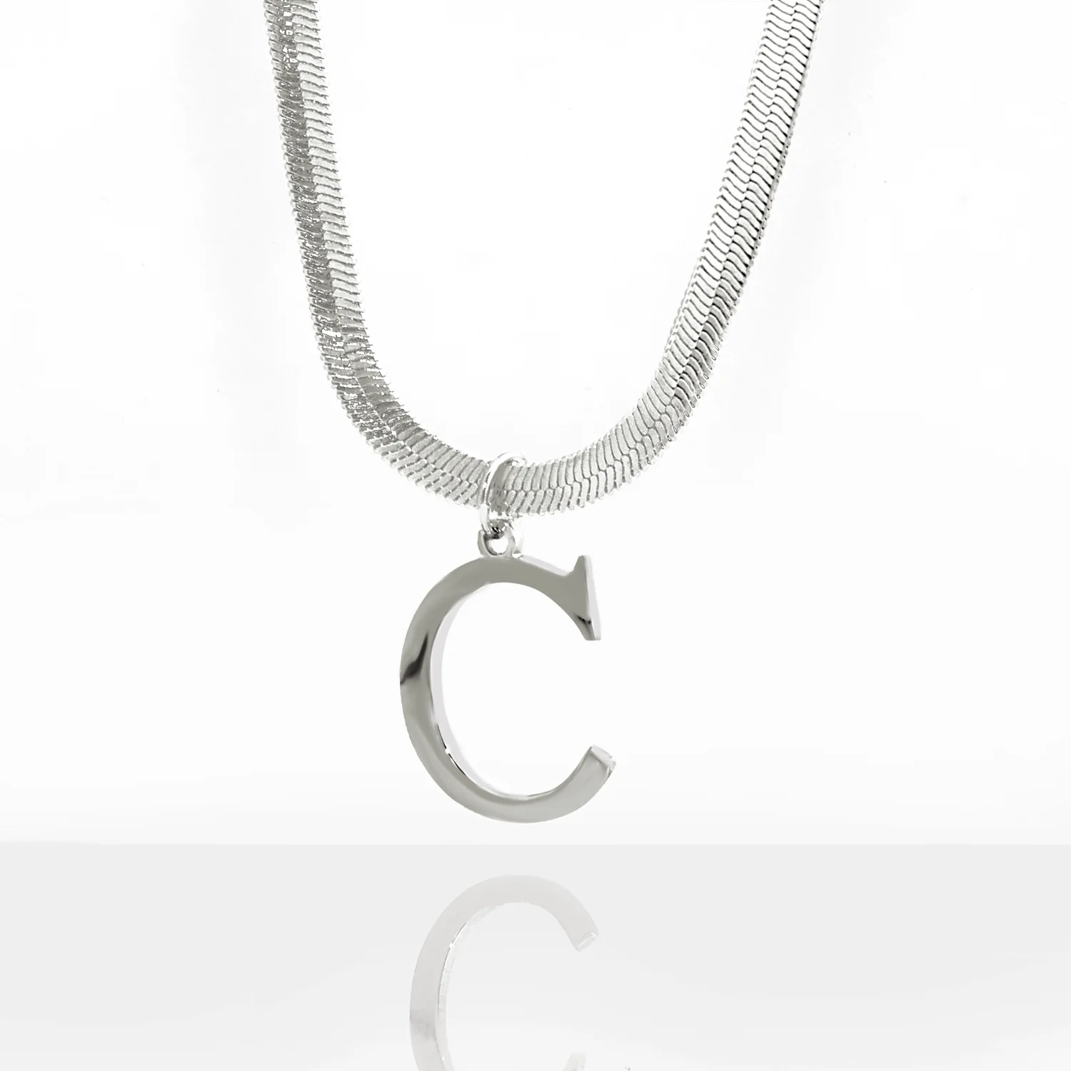Herringbone Chain Bold Initial Charm Necklace - Image 4