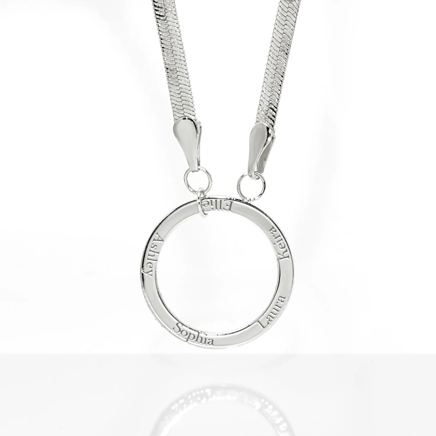 Herringbone Chain Engraved Open Circle Necklace - Image 4