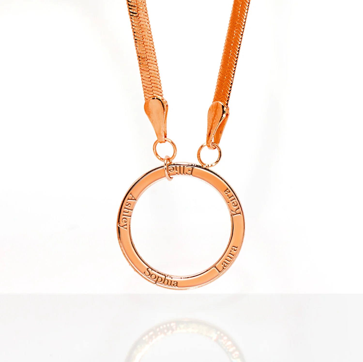 Herringbone Chain Engraved Open Circle Necklace - Image 5