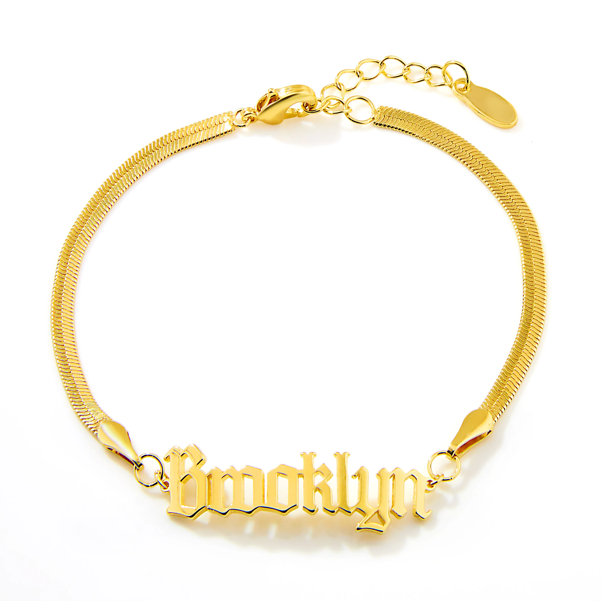 Herringbone Chain Old English Name Bracelet - Image 2