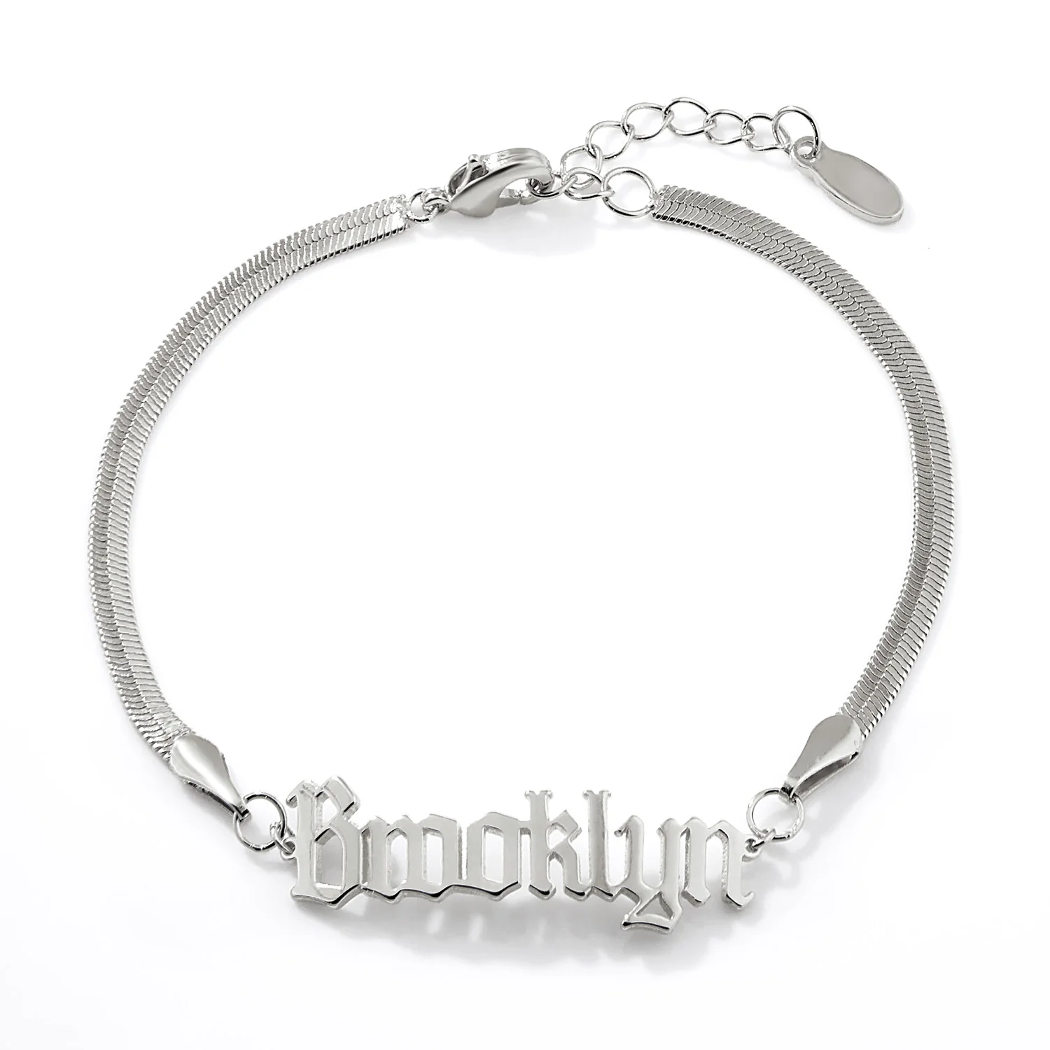 Herringbone Chain Old English Name Bracelet - Image 3