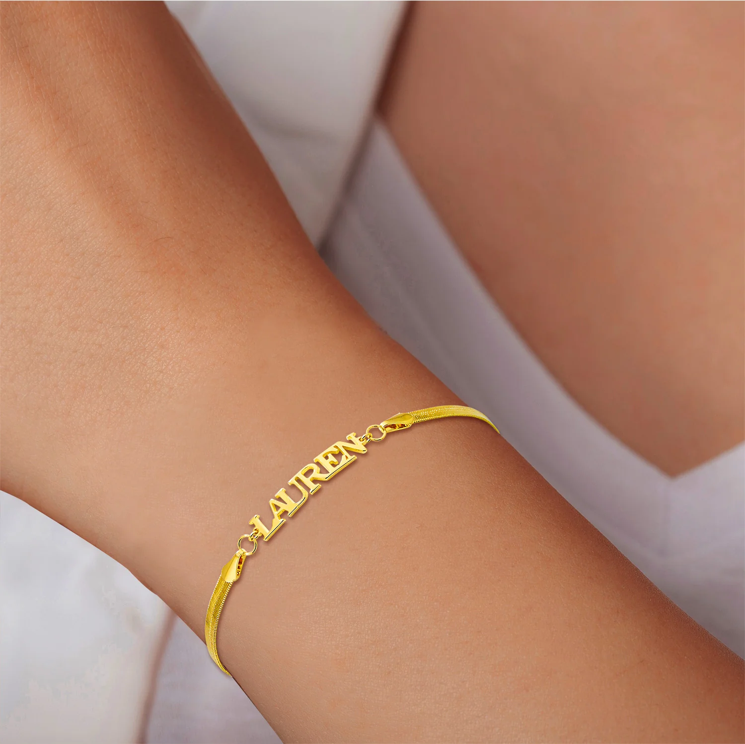 Herringbone Chain Petite Uppercase Name Bracelet - Image 3