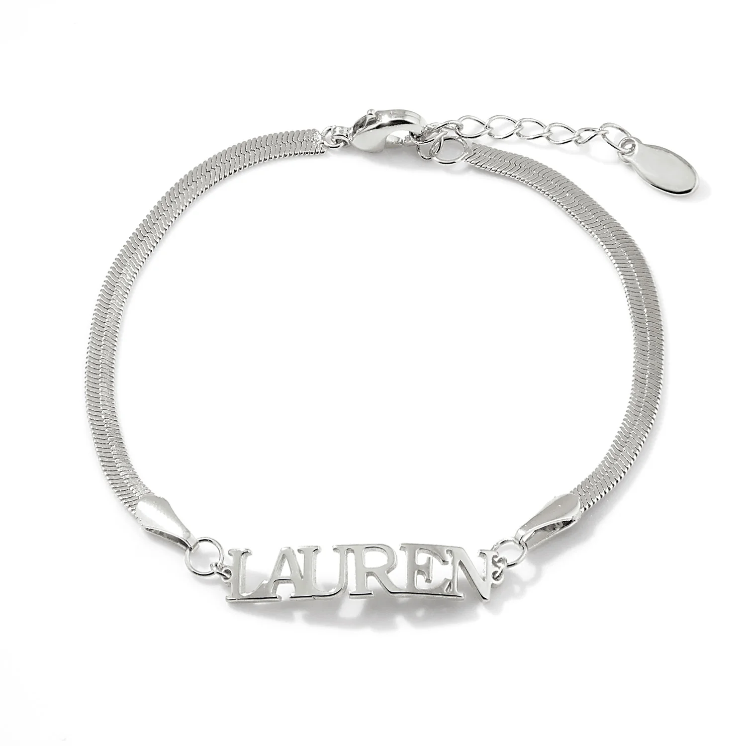 Herringbone Chain Petite Uppercase Name Bracelet - Image 4