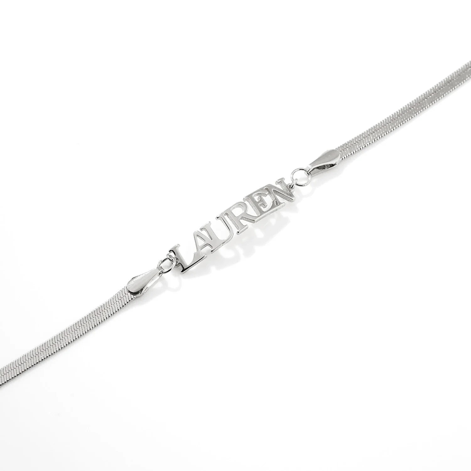 Herringbone Chain Petite Uppercase Name Bracelet - Image 7