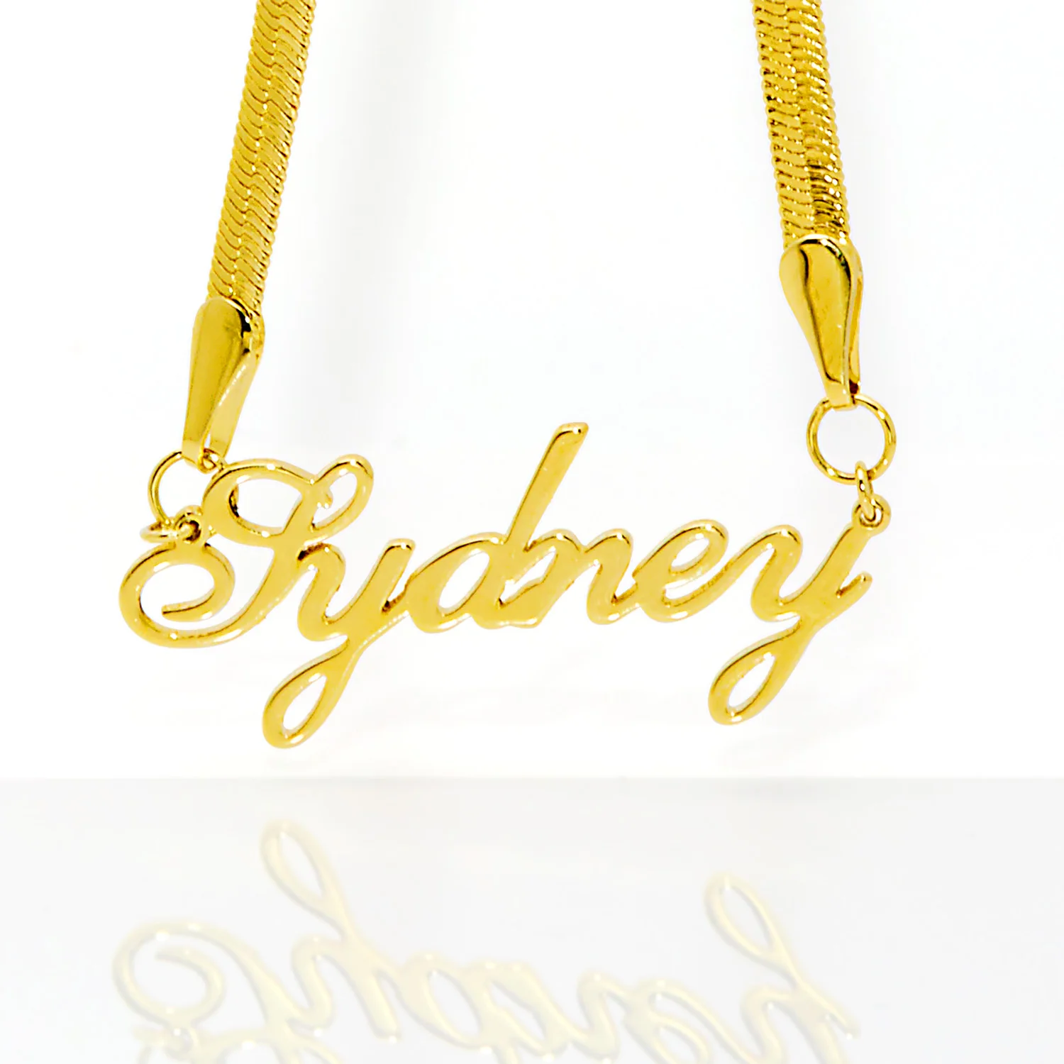 Herringbone Chain Script Name Necklace - Image 2