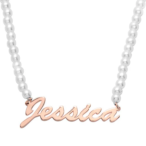 Hollywood Script Name Glass Pearl Necklace - Image 5