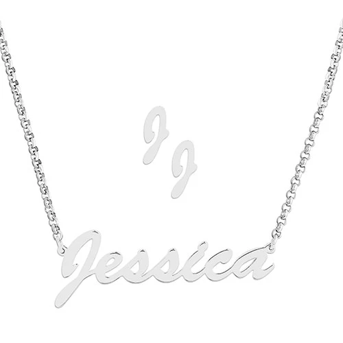 Hollywood Script Name Necklace and Initial Earring Set - Image 2
