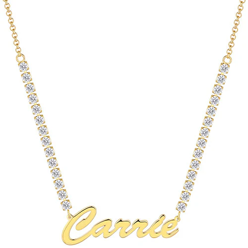 Hollywood Script Name Plaque CZ Chain Necklace - Image 4