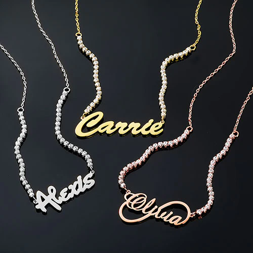 Hollywood Script Name Plaque CZ Chain Necklace - Image 8