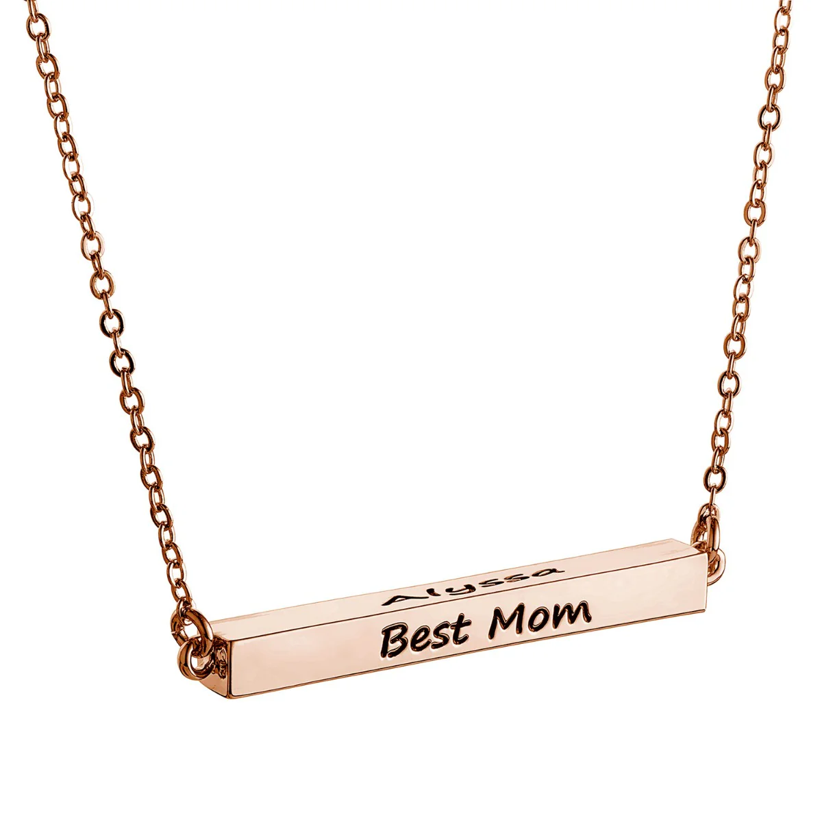 Horizontal 4-sided Bar 'Best Mom' Engraved Family Name Necklace - Image 6