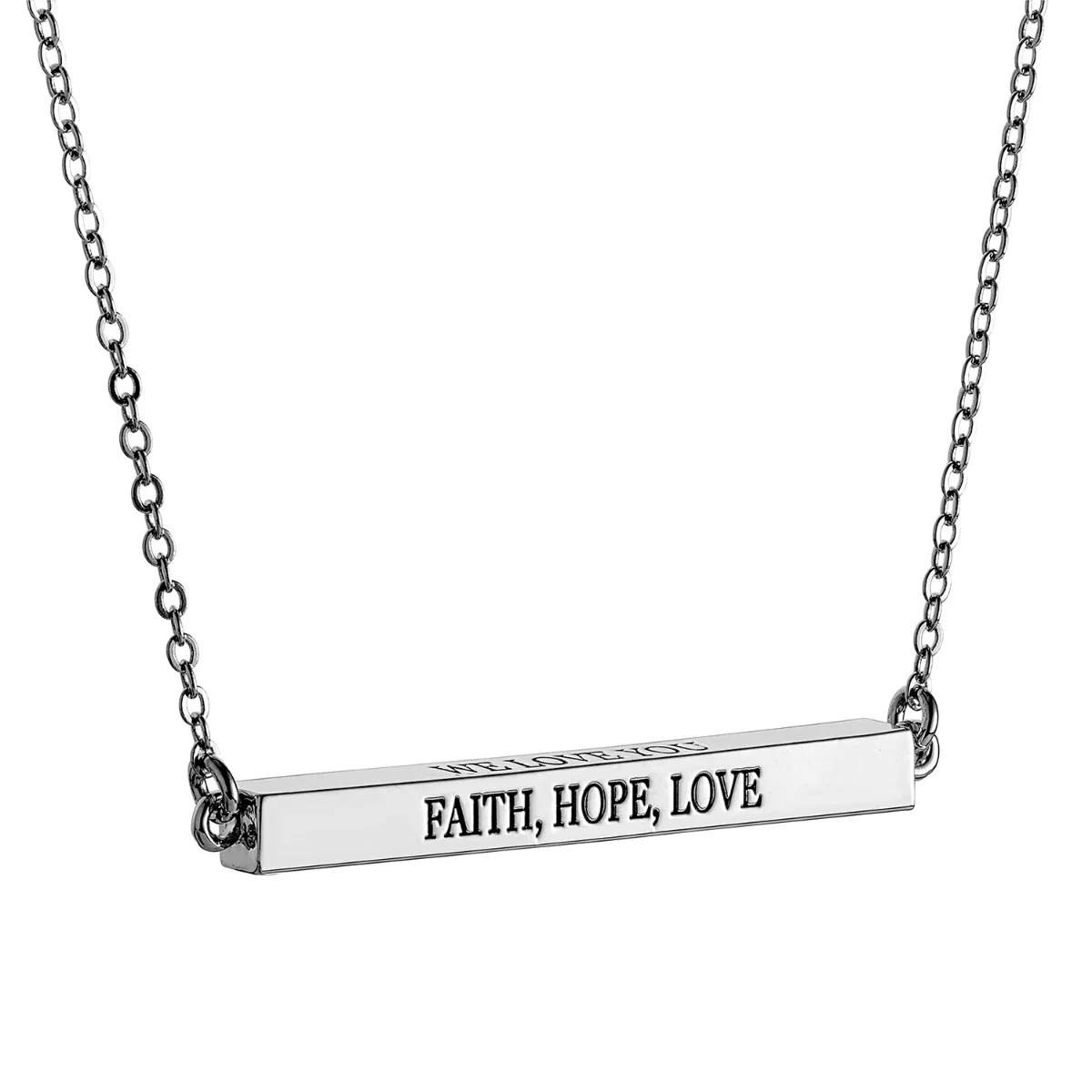Horizontal 4-sided Bar 'Faith, Hope, Love' Engraved Necklace - Image 2