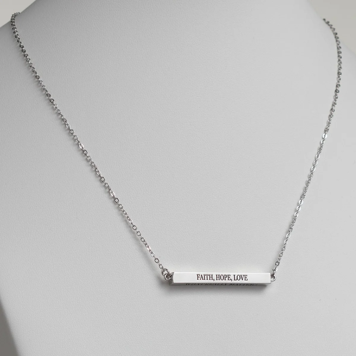 Horizontal 4-sided Bar 'Faith, Hope, Love' Engraved Necklace - Image 4