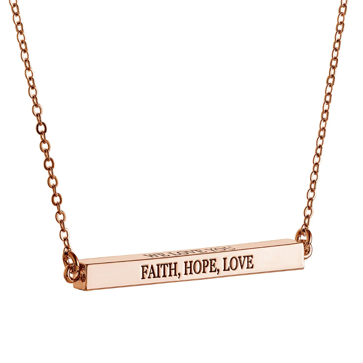 Horizontal 4-sided Bar 'Faith, Hope, Love' Engraved Necklace - Image 6