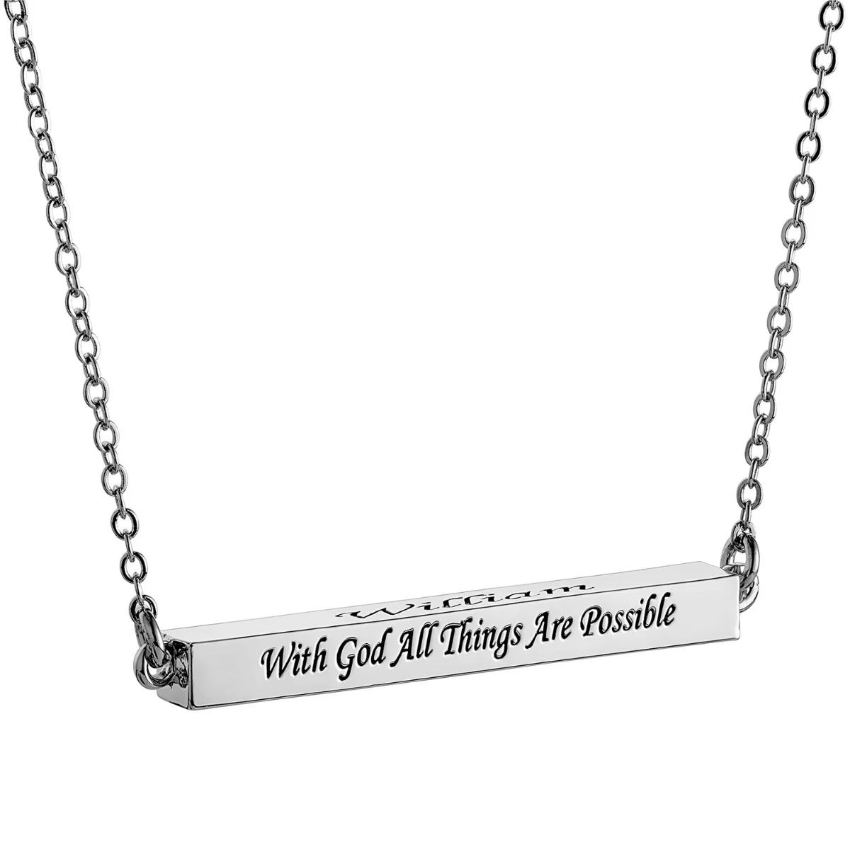 Horizontal 4-sided Bar 'With God' Engraved Name Necklace - Image 2