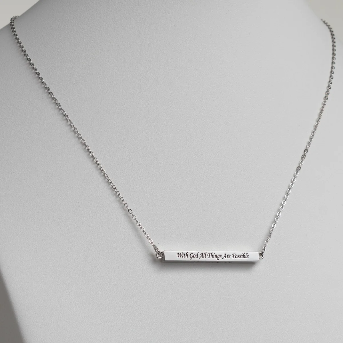 Horizontal 4-sided Bar 'With God' Engraved Name Necklace - Image 4