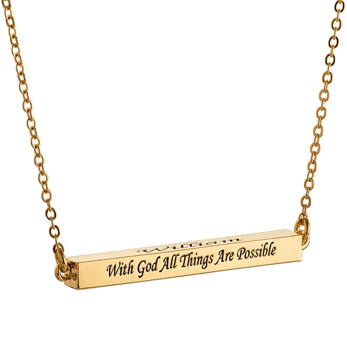 Horizontal 4-sided Bar 'With God' Engraved Name Necklace - Image 5