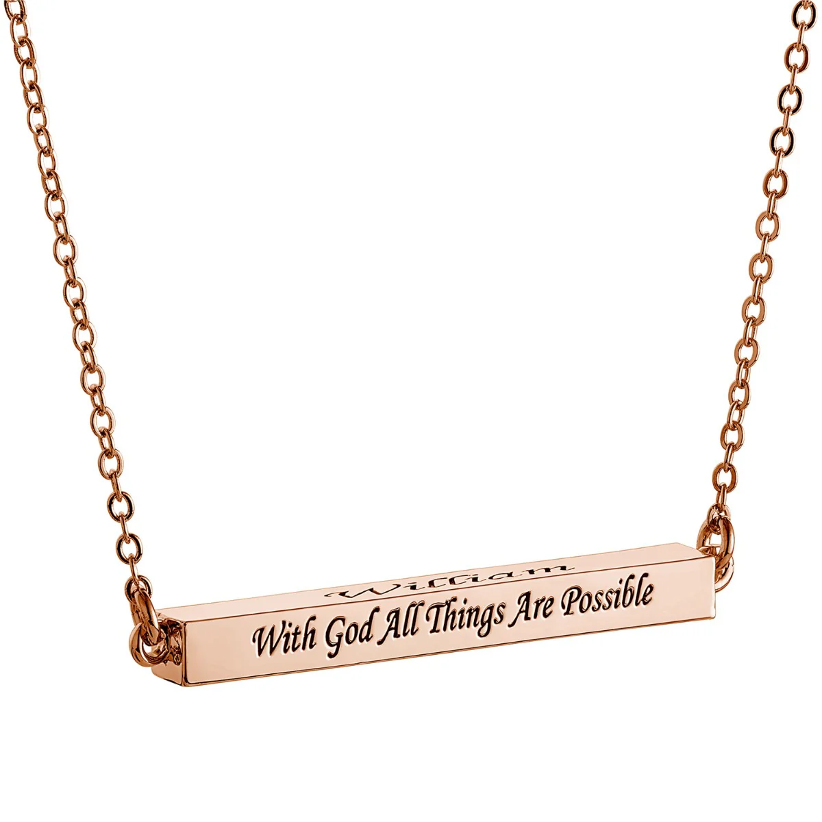 Horizontal 4-sided Bar 'With God' Engraved Name Necklace - Image 6