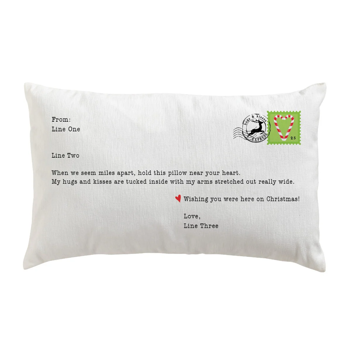 Hugs from Me Holiday Postcard Lumbar Throw Pillow - Image 3