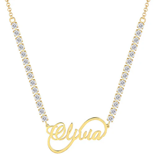 Infinity Script Name Plaque CZ Chain Necklace - Image 4